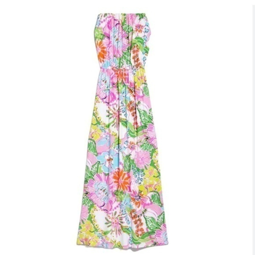 Lilly Pulitzer for Target MAXI Long Dress Nosey Posey Strapless Sz XS